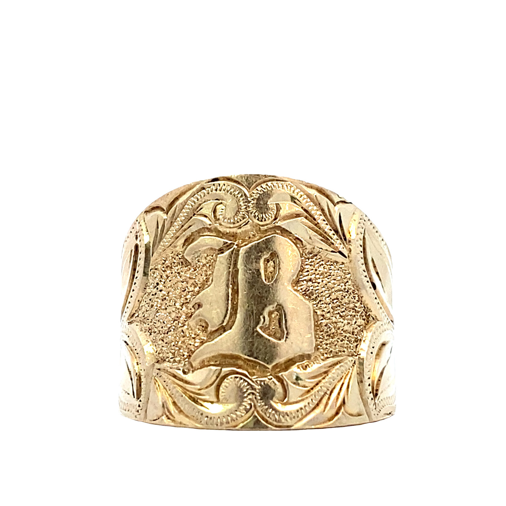 14K Yellow Gold 18mm Taper Hawaiian Initial Ring "B" sz6.25