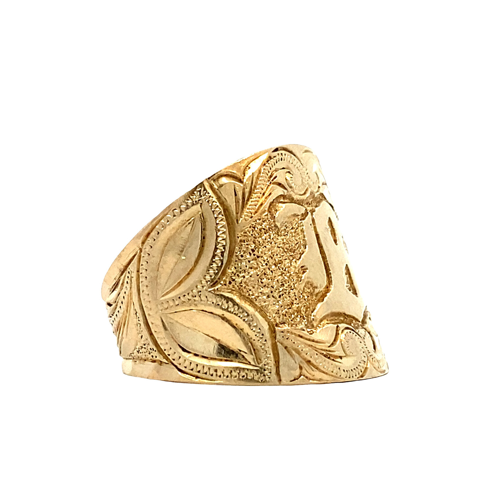 14K Yellow Gold 18mm Taper Hawaiian Initial Ring "B" sz6.25