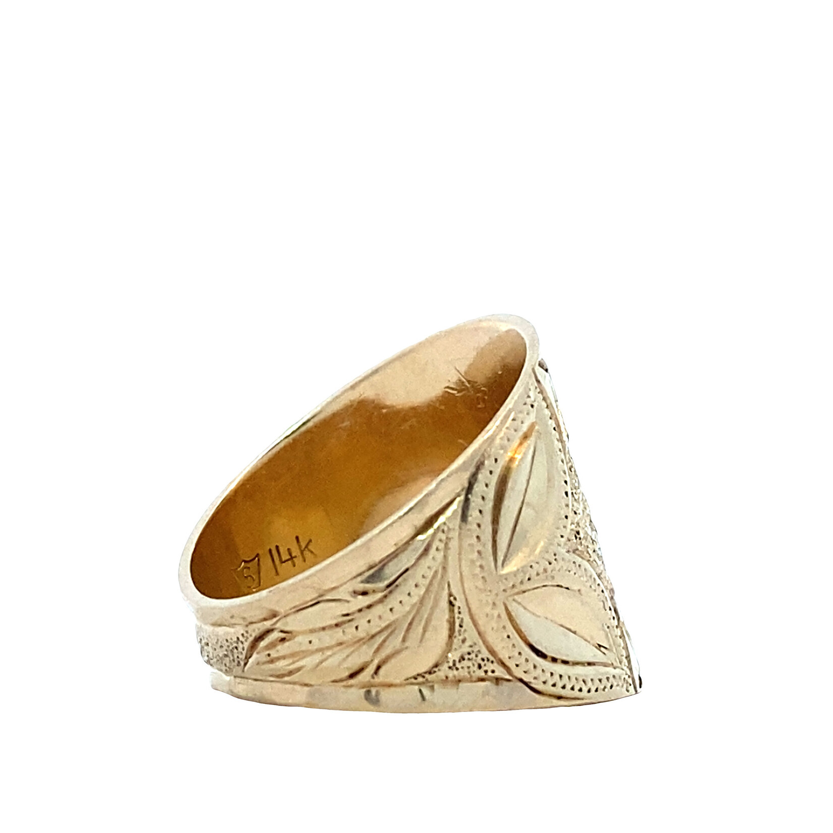 14K Yellow Gold 18mm Taper Hawaiian Initial Ring "B" sz6.25