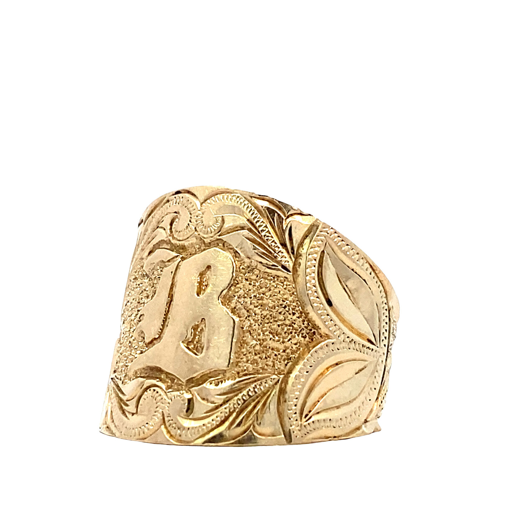 14K Yellow Gold 18mm Taper Hawaiian Initial Ring "B" sz6.25