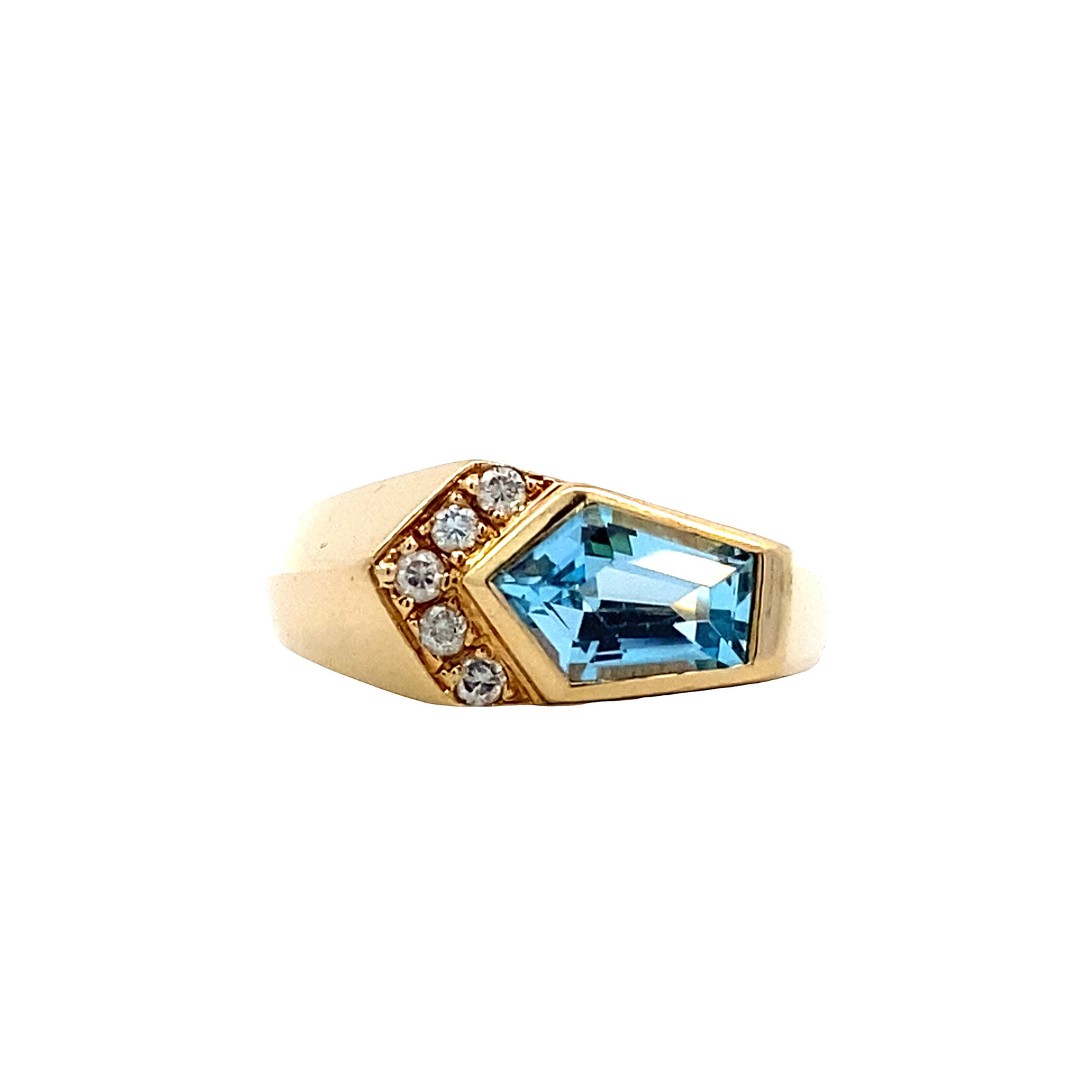 14K Yellow Gold Blue Topaz & Diamond Ring size 6.5