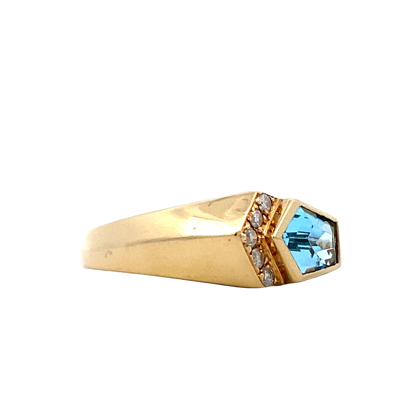 14K Yellow Gold Blue Topaz & Diamond Ring size 6.5
