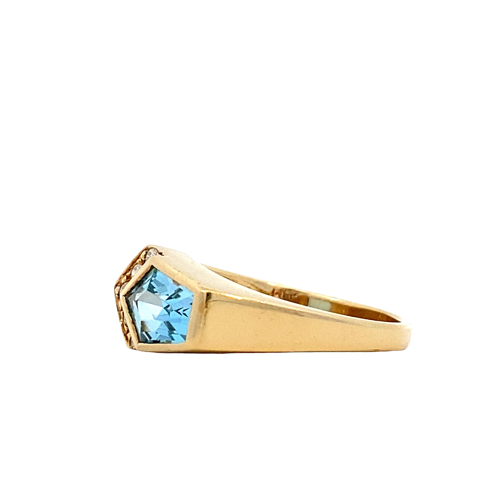 14K Yellow Gold Blue Topaz & Diamond Ring size 6.5