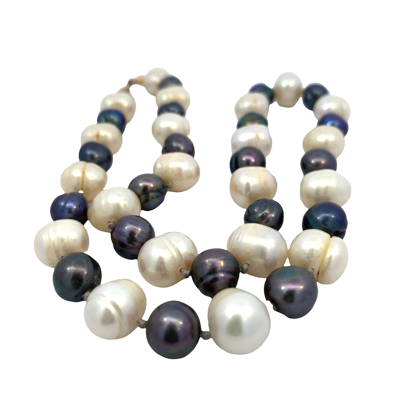 14K Yellow Gold 15" Fresh Water Pearl and Dyed Pearl Necklace