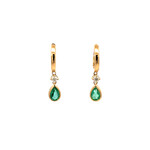 14K Yellow Gold Emerald & Diamond Hoops D.15tw E.69tw