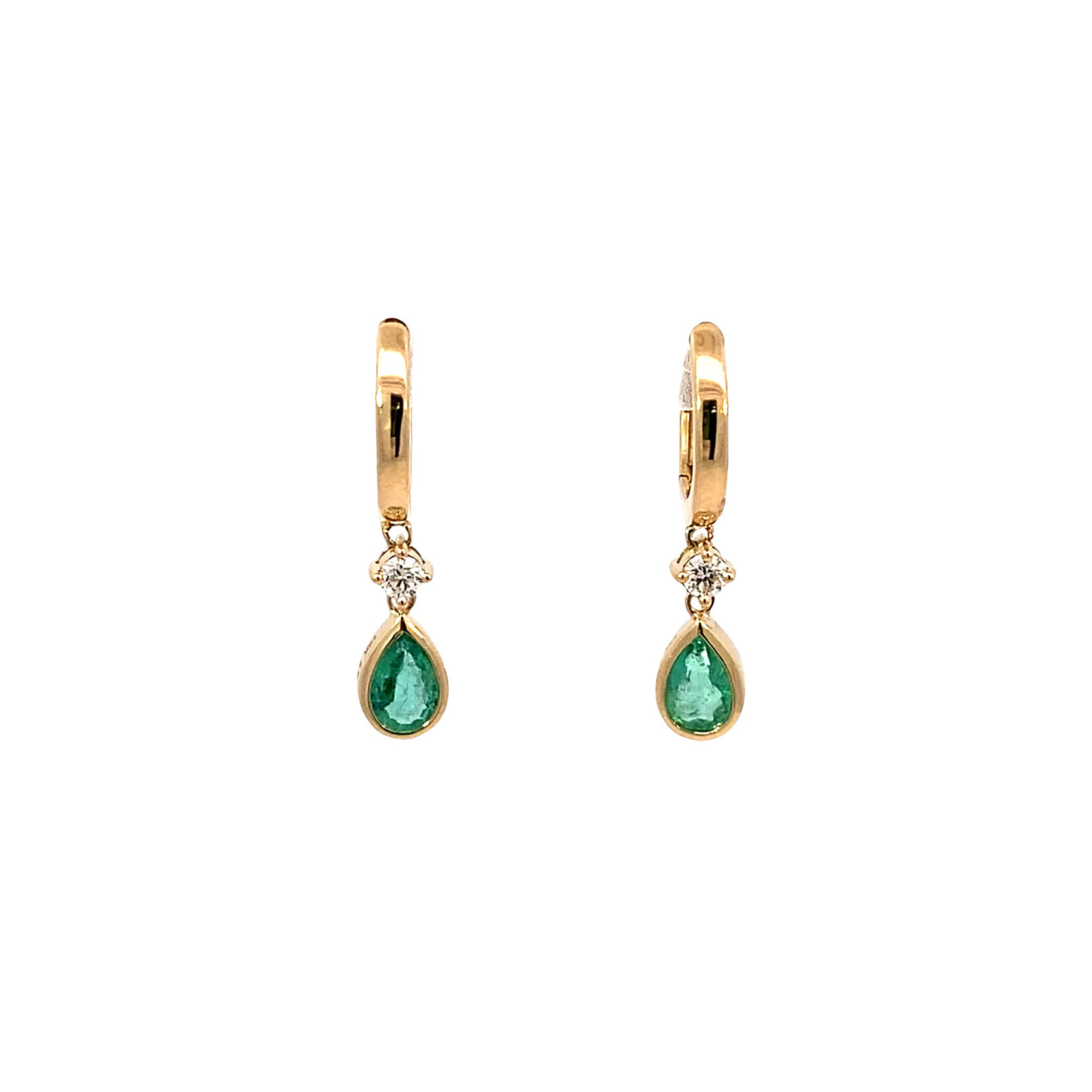 14K Yellow Gold Emerald & Diamond Hoops D.15tw E.69tw