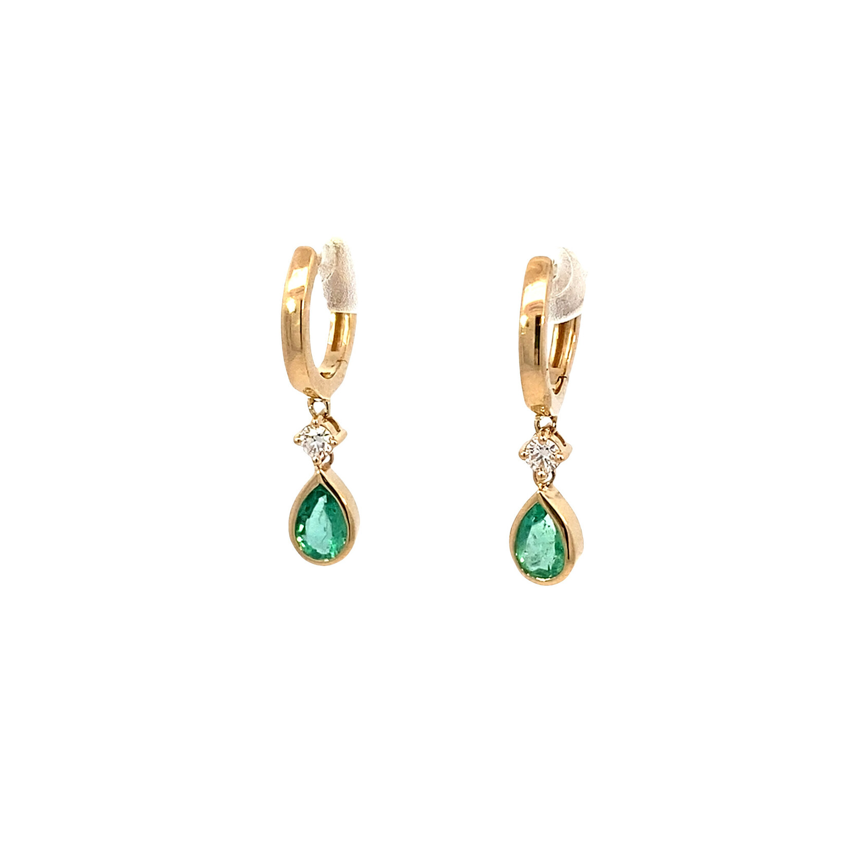 14K Yellow Gold Emerald & Diamond Hoops D.15tw E.69tw