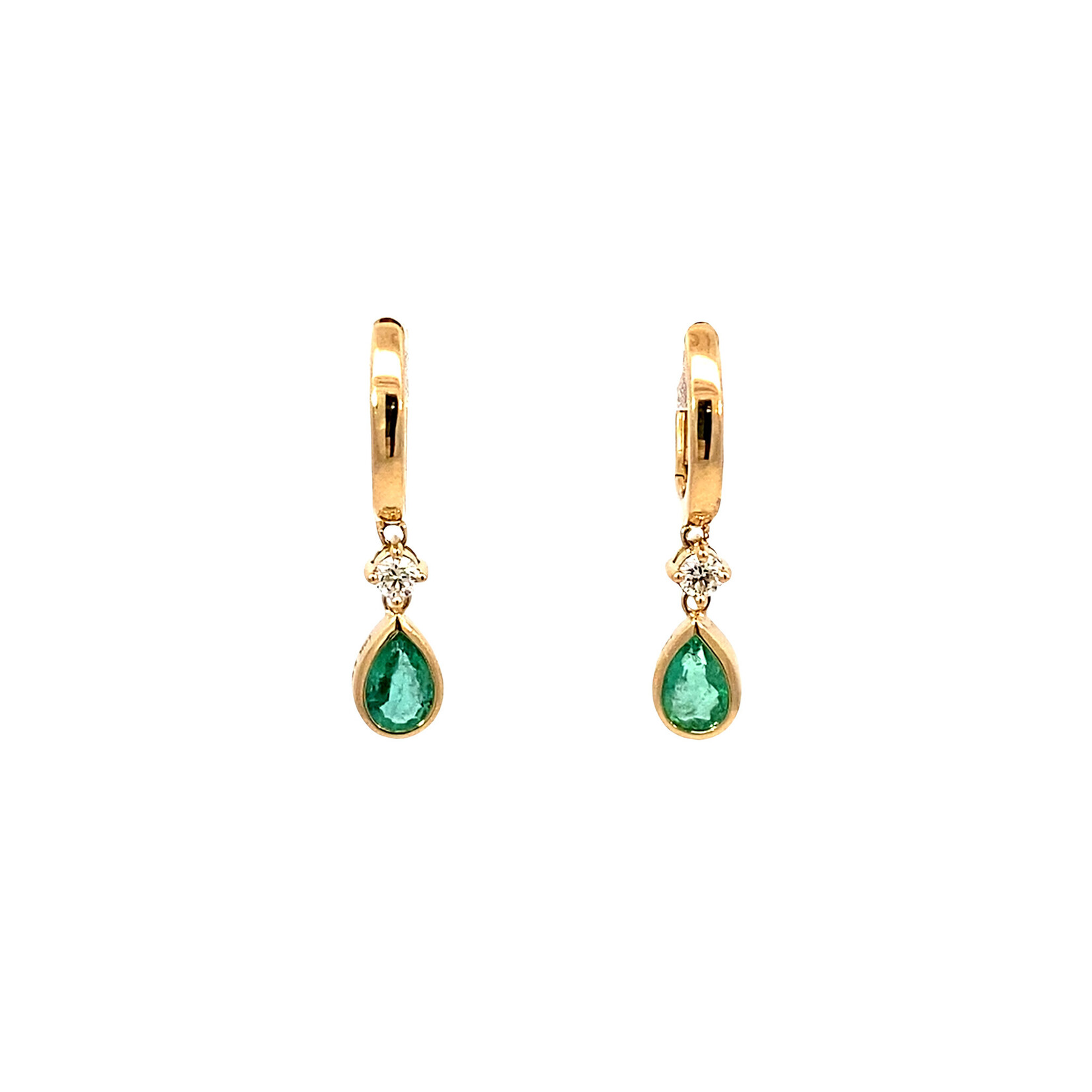 14K Yellow Gold Emerald & Diamond Hoops D.15tw E.69tw