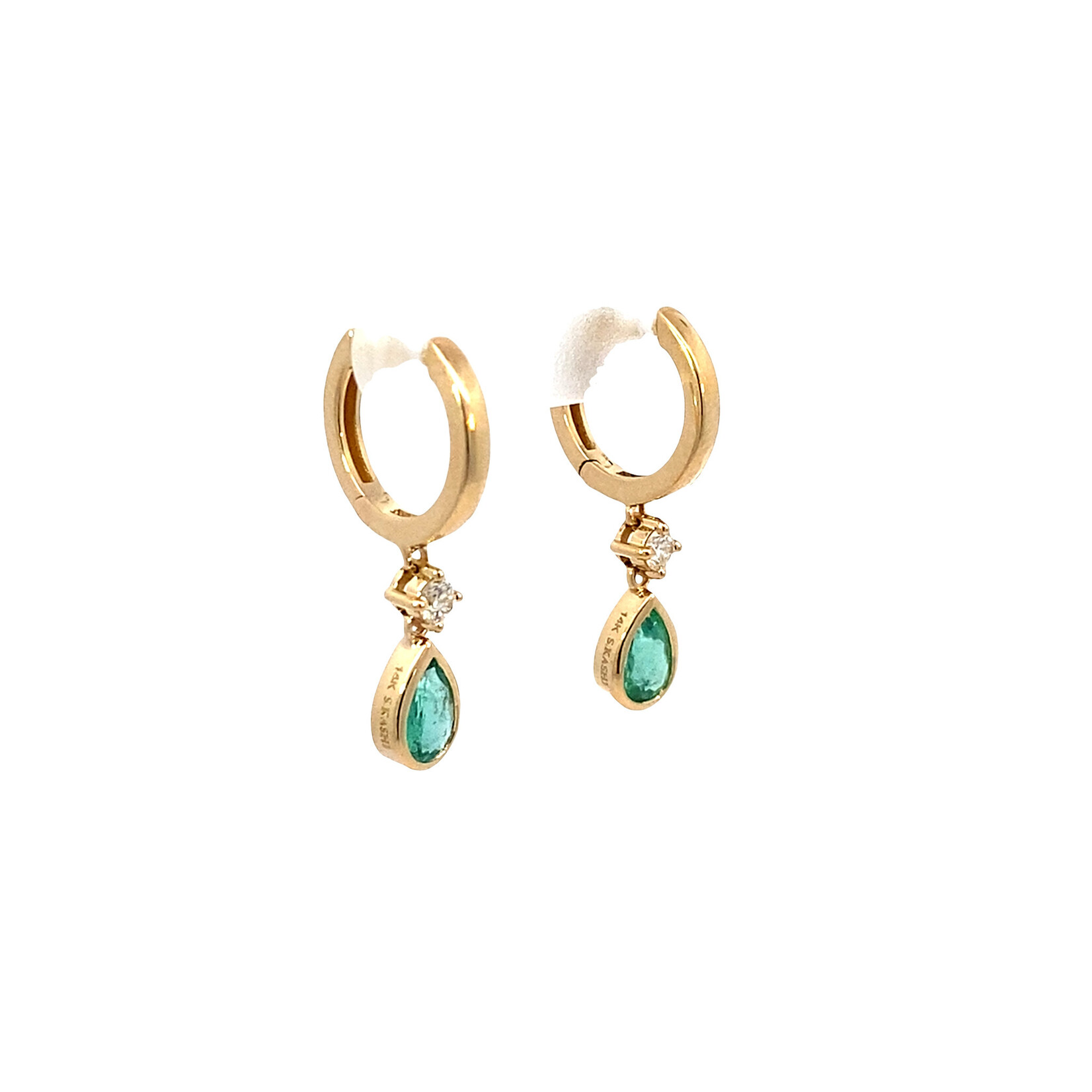 14K Yellow Gold Emerald & Diamond Hoops D.15tw E.69tw