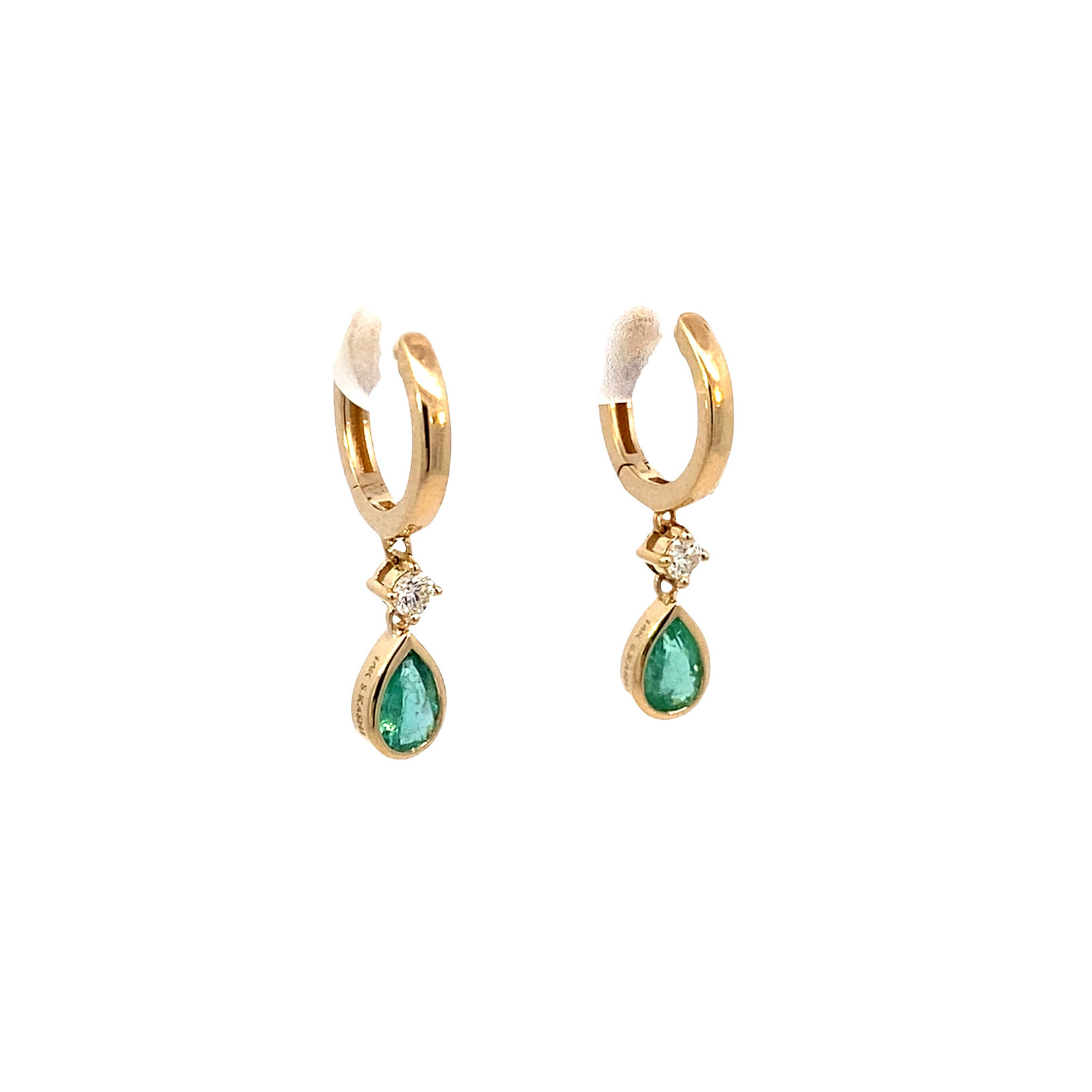 14K Yellow Gold Emerald & Diamond Hoops D.15tw E.69tw