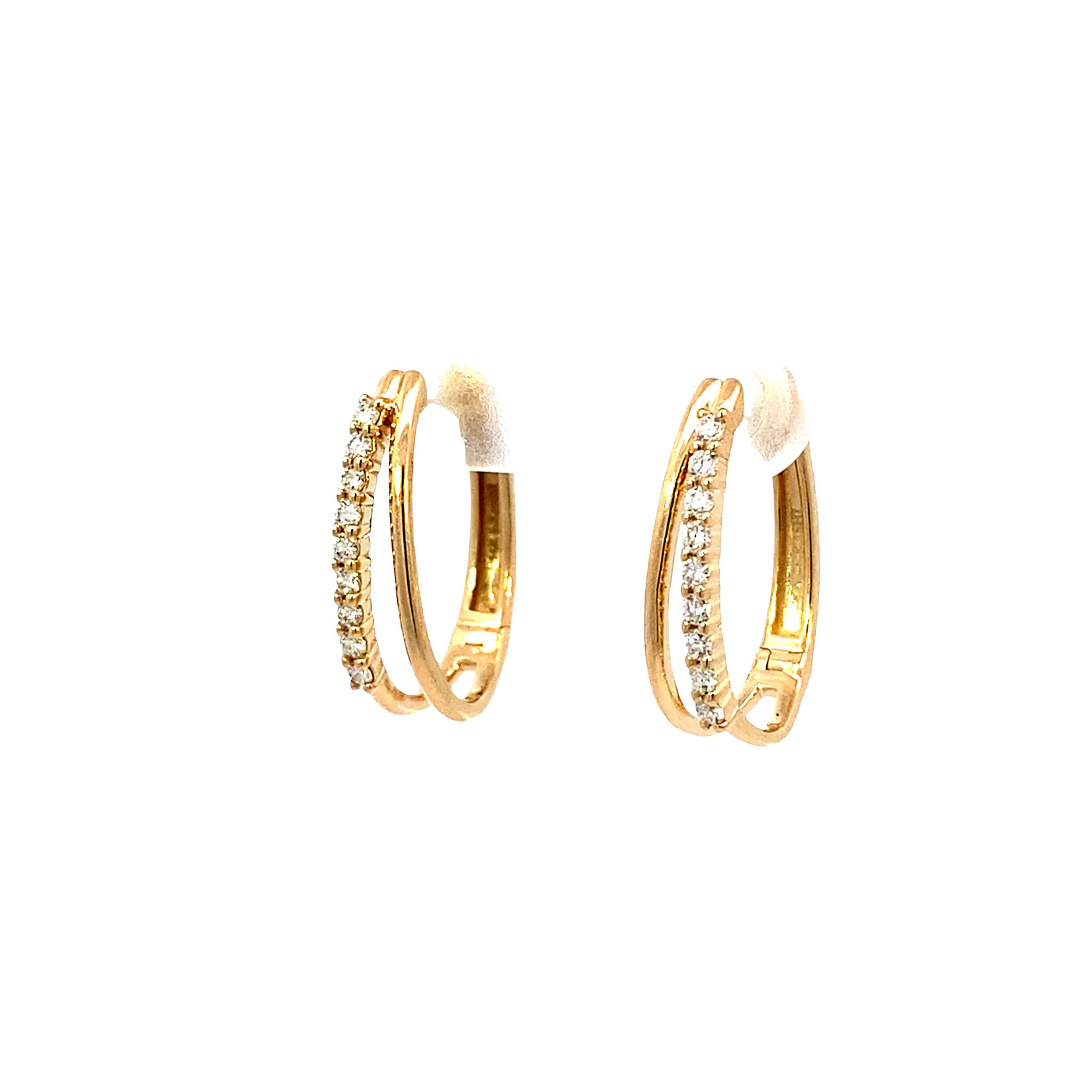 14K Yellow Gold Split Oval Diamond Hoops D.24tw