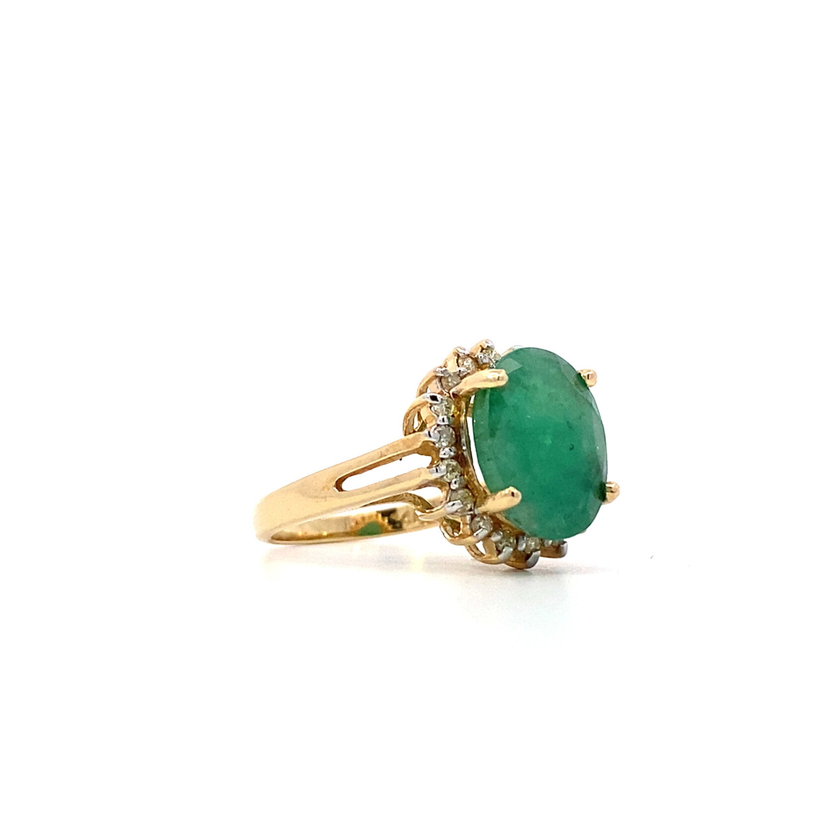 14K Yellow Emerald & Diamond Ring D +/-.25ct E +/- 4.0ct size 7 commercial grade emer