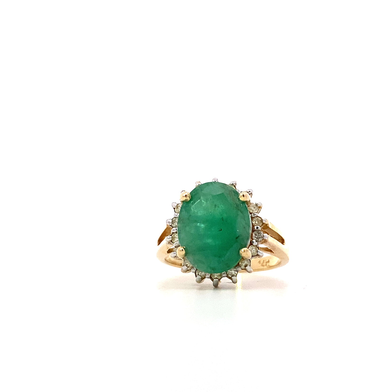 14K Yellow Emerald & Diamond Ring D +/-.25ct E +/- 4.0ct size 7 commercial grade emer