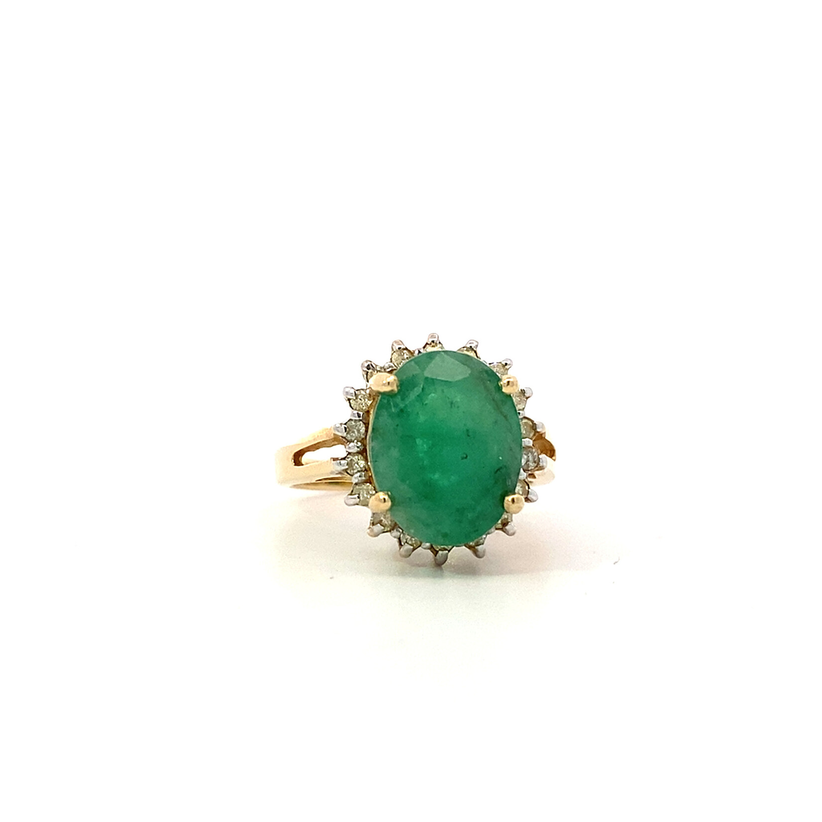 14K Yellow Emerald & Diamond Ring D +/-.25ct E +/- 4.0ct size 7 commercial grade emer