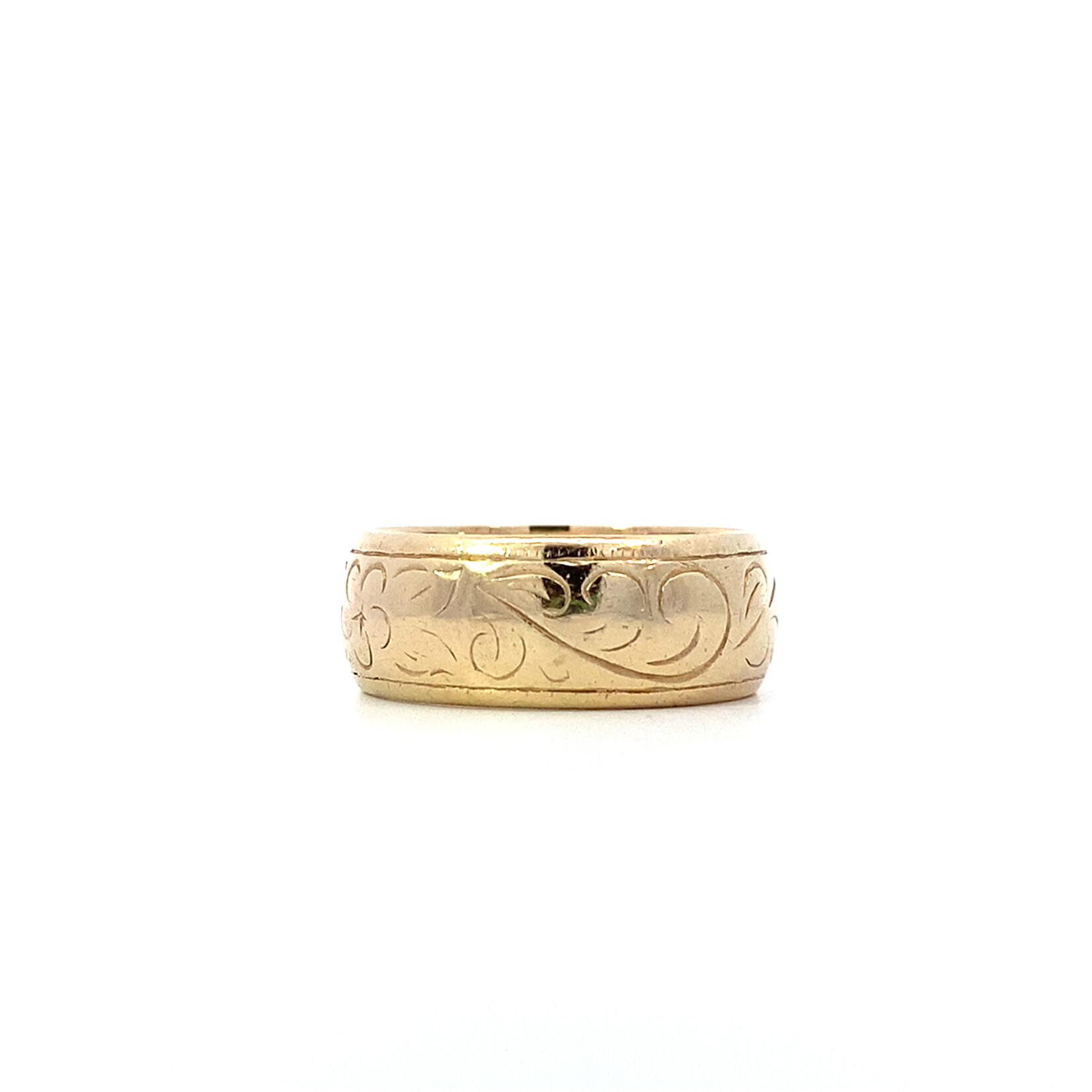 14K Yellow Gold 8mm Hawaiian engraved ring sz 8