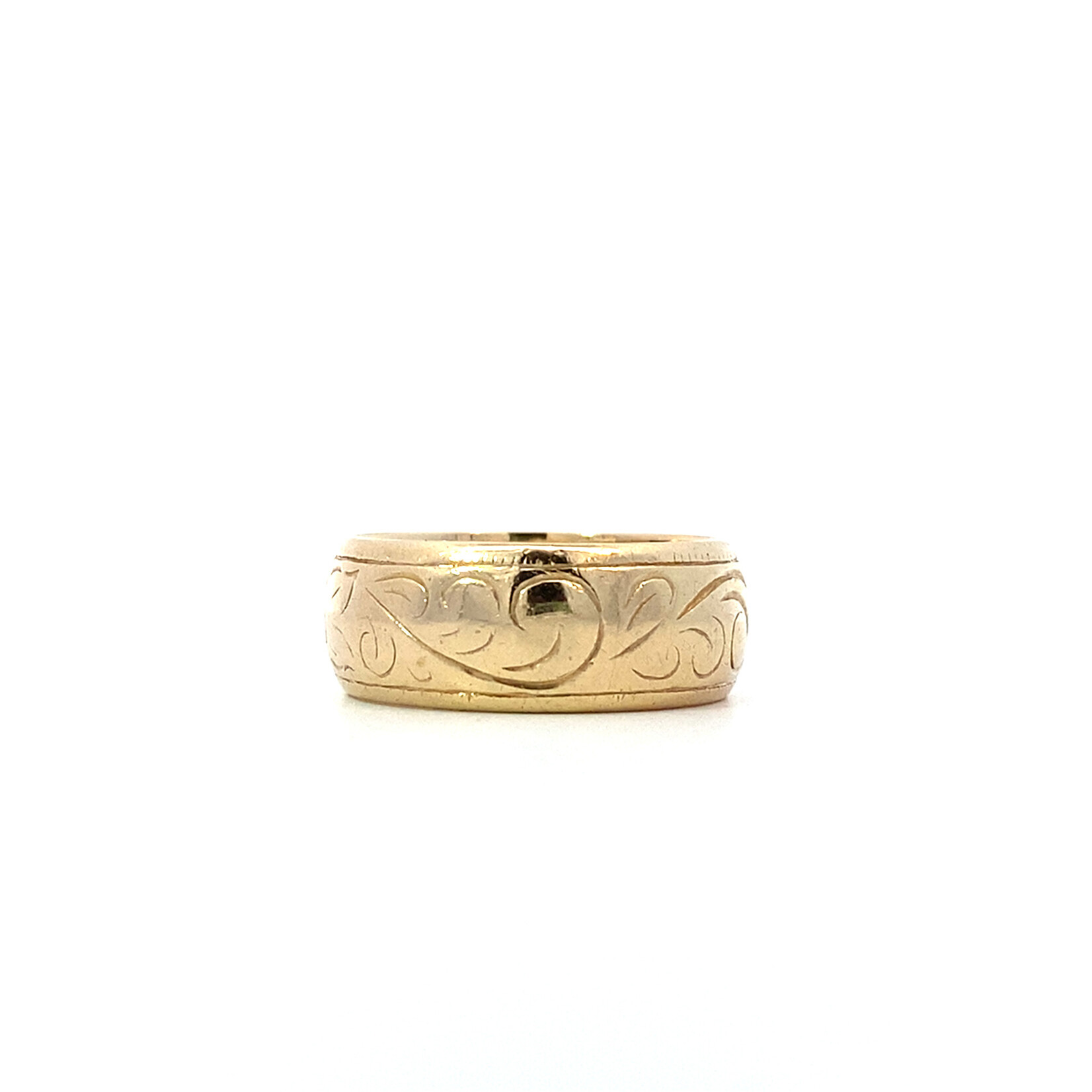 14K Yellow Gold 8mm Hawaiian engraved ring sz 8