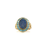 14K Yellow Gold Synthetic Druzy and Blue Stone Ring sz7.75