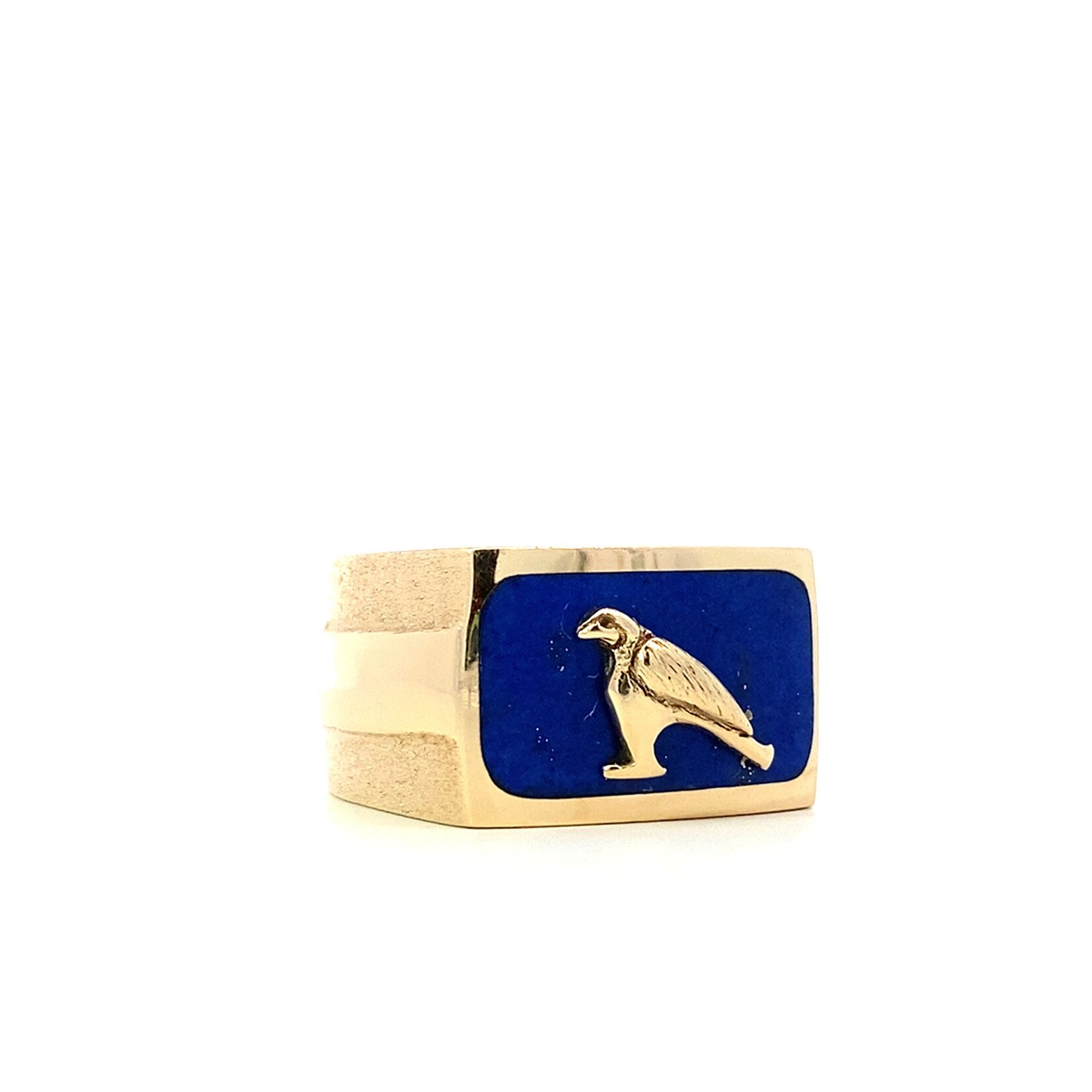 14K Yellow Gold Egyptian God Horus and Lapis Ring sz 8