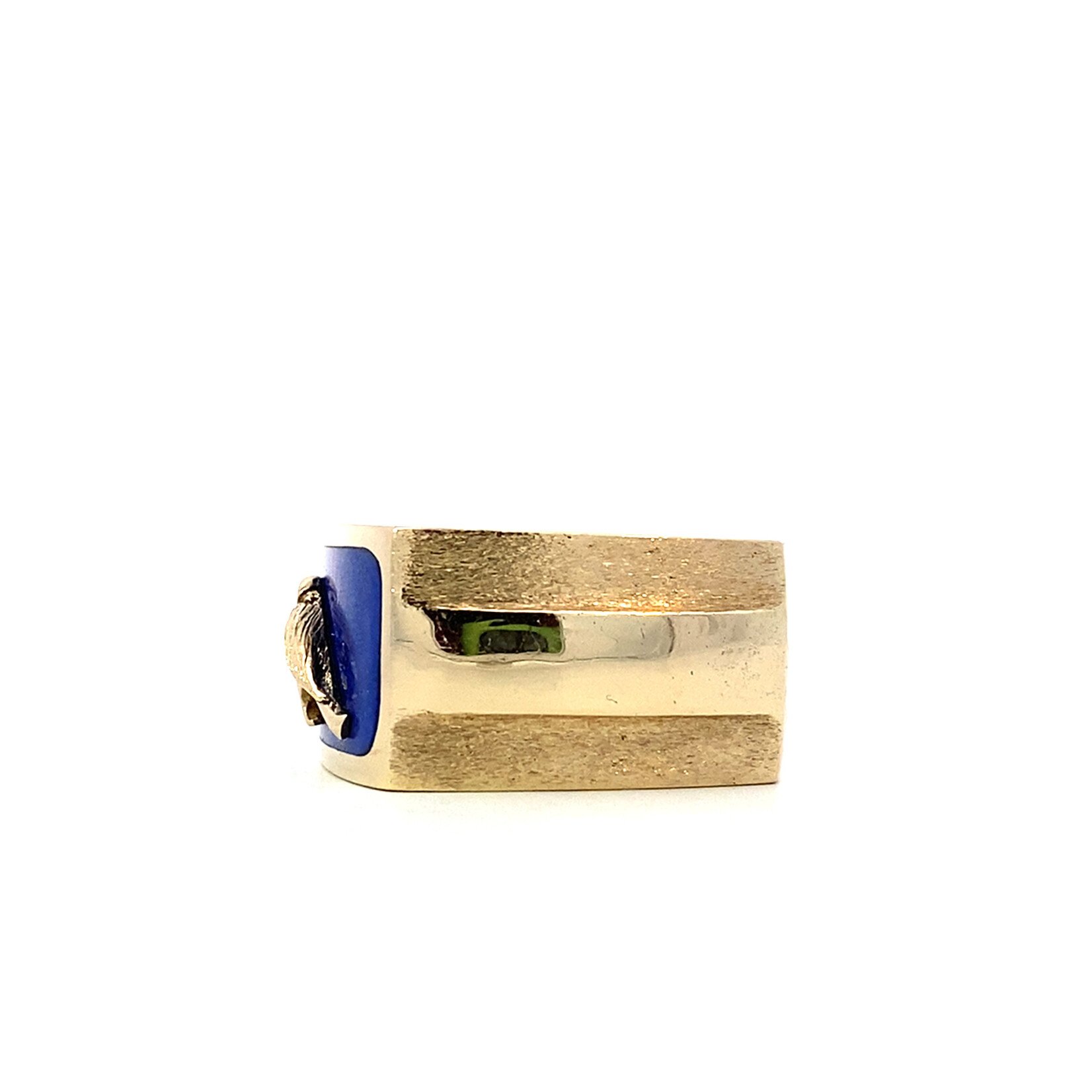 14K Yellow Gold Egyptian God Horus and Lapis Ring sz 8