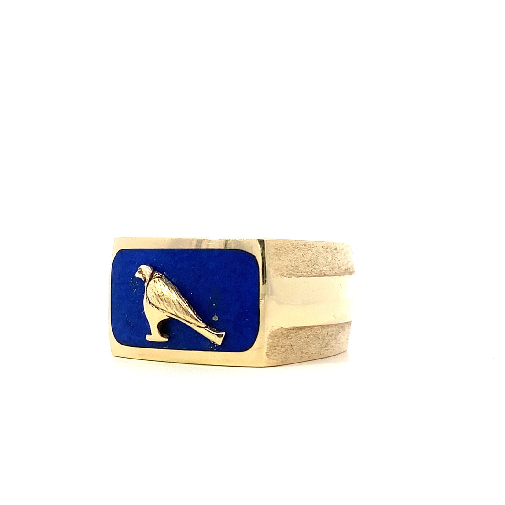 14K Yellow Gold Egyptian God Horus and Lapis Ring sz 8