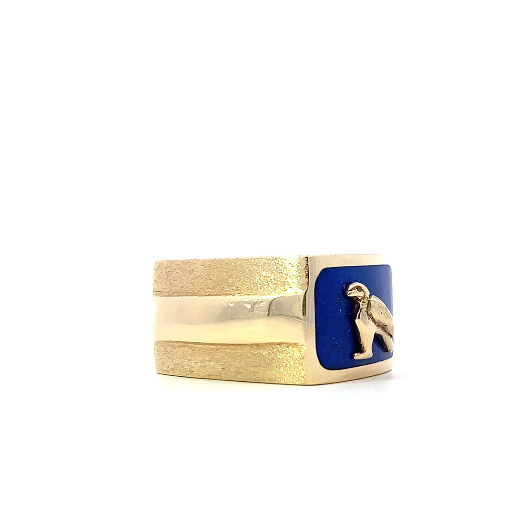 14K Yellow Gold Egyptian God Horus and Lapis Ring sz 8