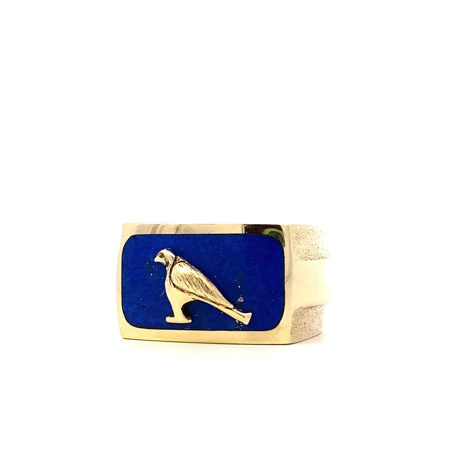 14K Yellow Gold Egyptian God Horus and Lapis Ring sz 8