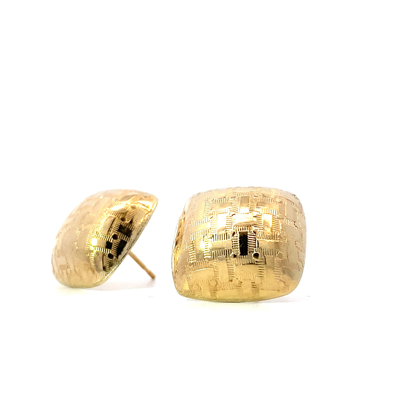 14K Yellow Gold Textured Hollow Earrings