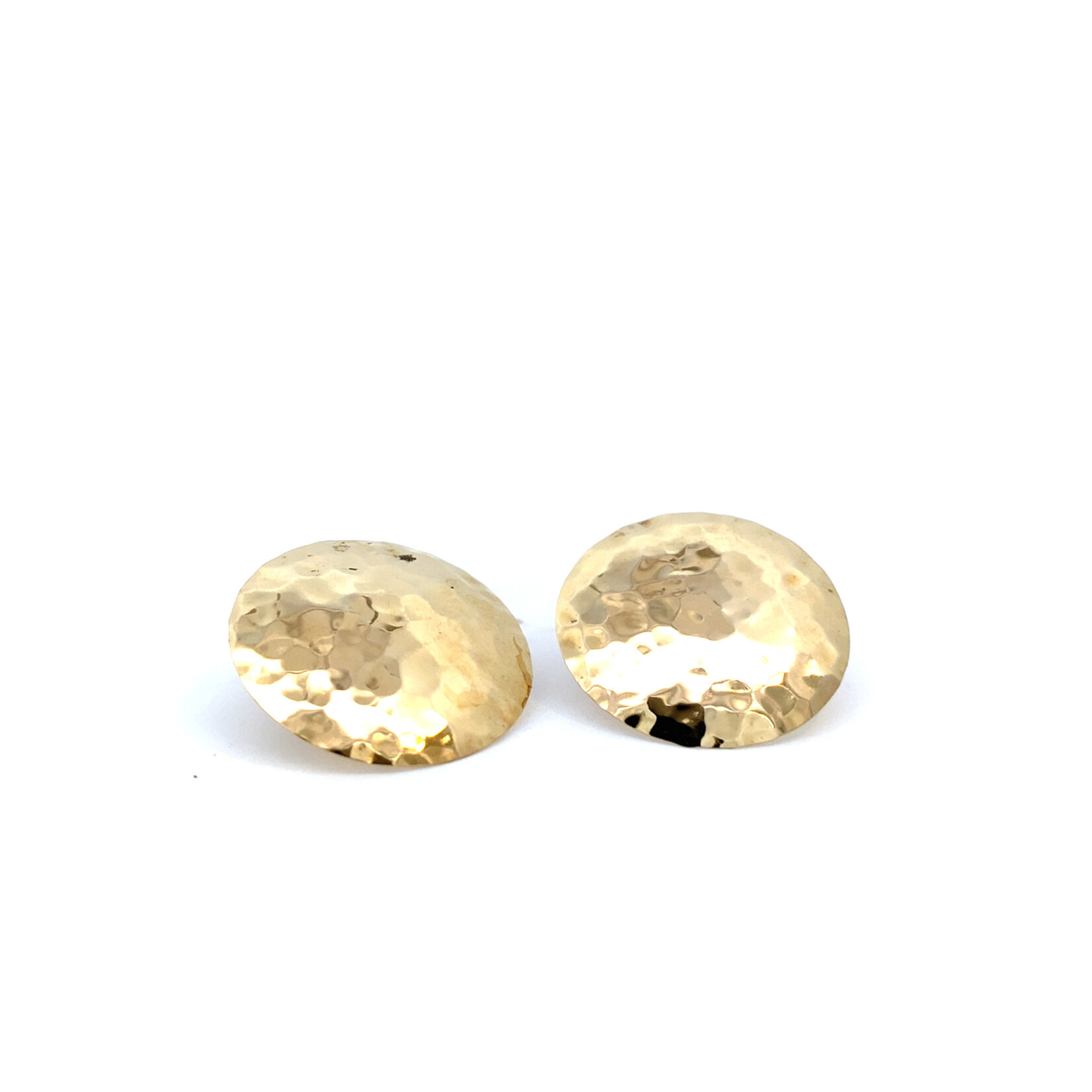 14K Yellow Gold Hammered Button Earrings