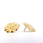 14K Yellow Gold Grooved Button Earrings