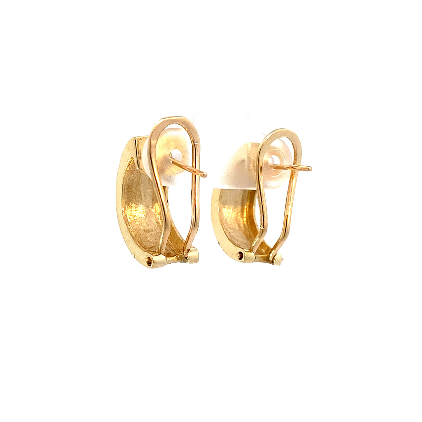 14K Yellow Gold Plumeria Half Hoop Omega Back Earrings