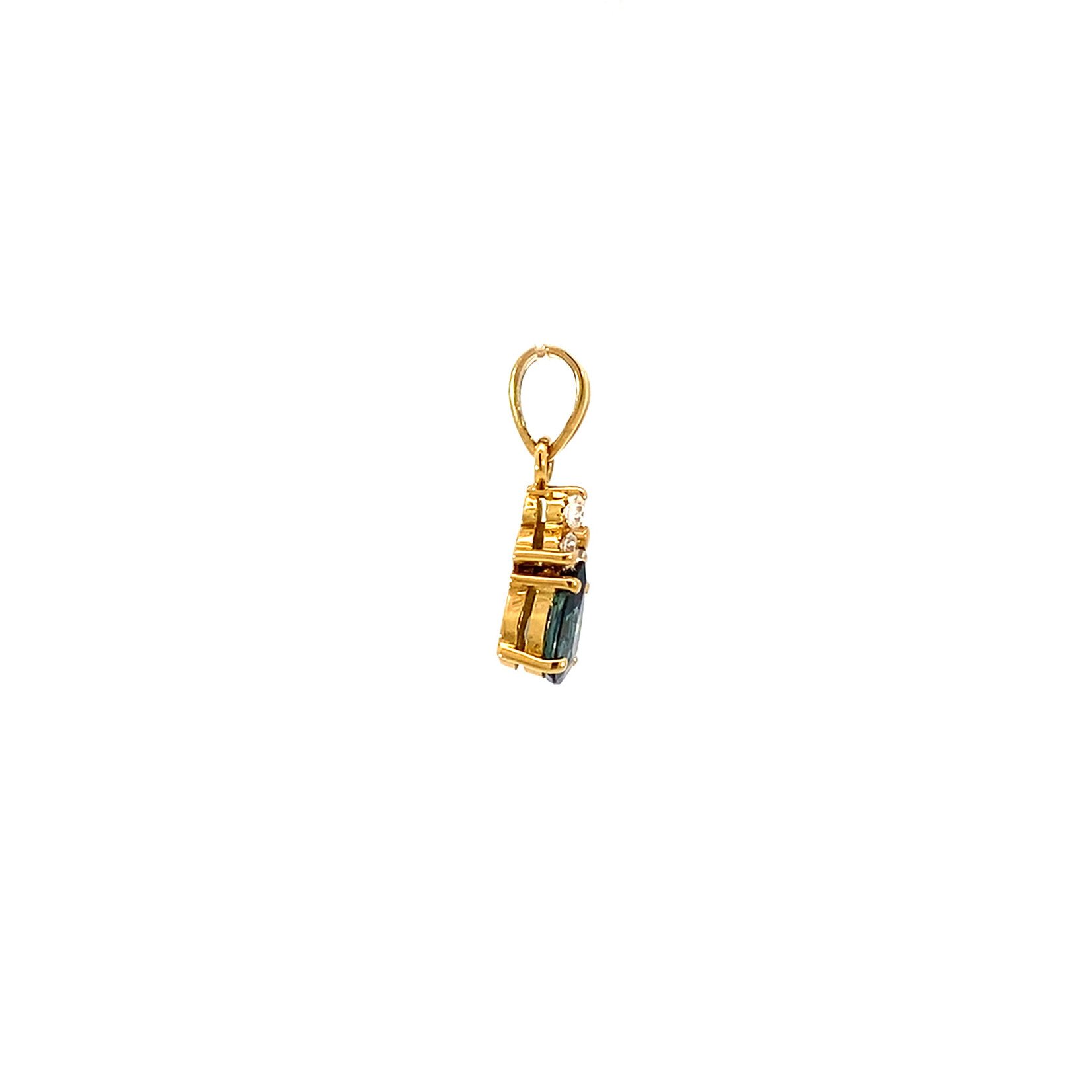 14K Yellow Gold Sapphire and White Stone Pendant