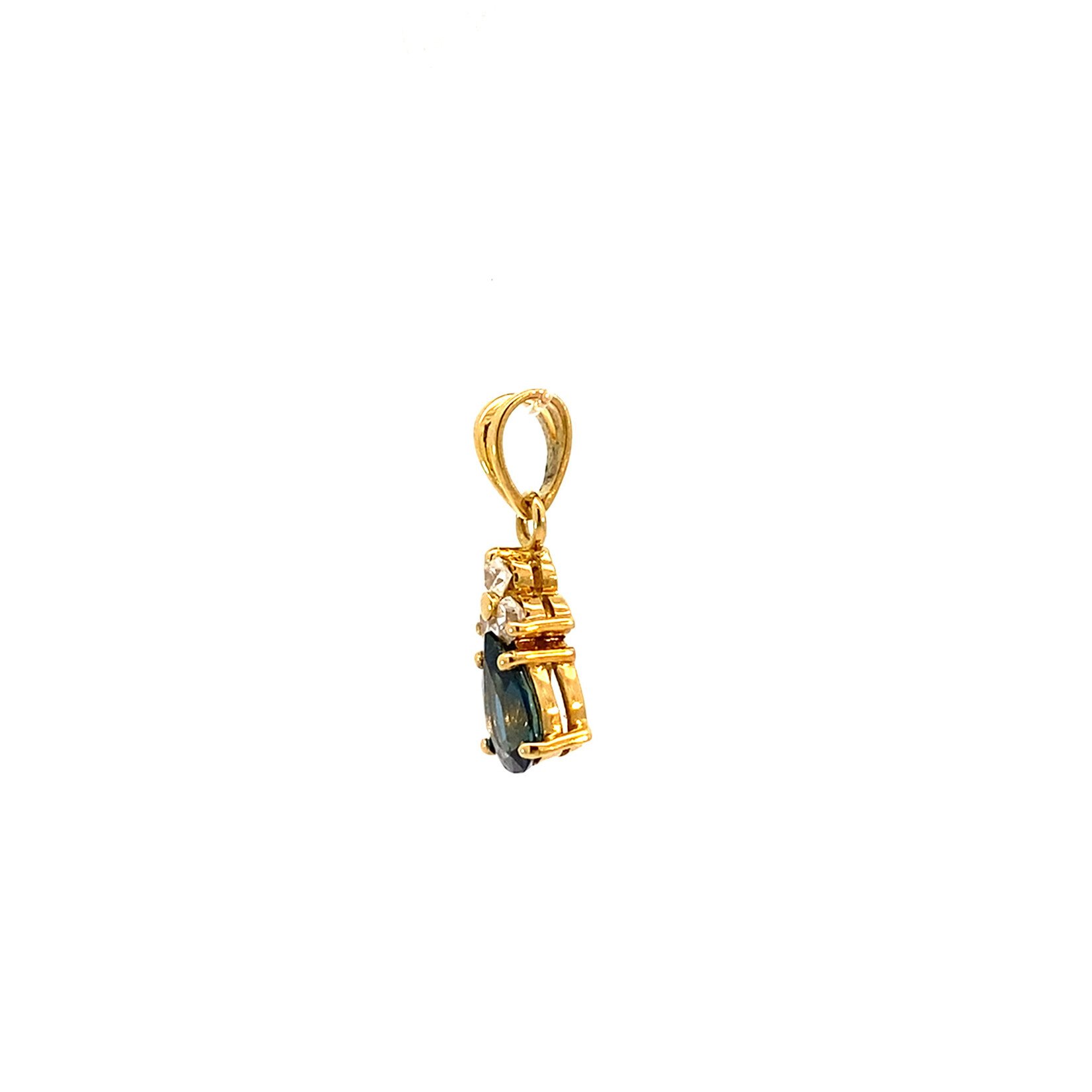 14K Yellow Gold Sapphire and White Stone Pendant