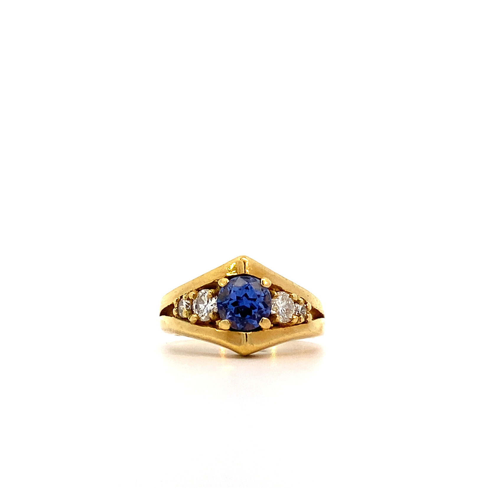 18K Yellow Gold Sapphire and Diamond Ring size 5.5 D+/-.16ctw S+/-1.15ct