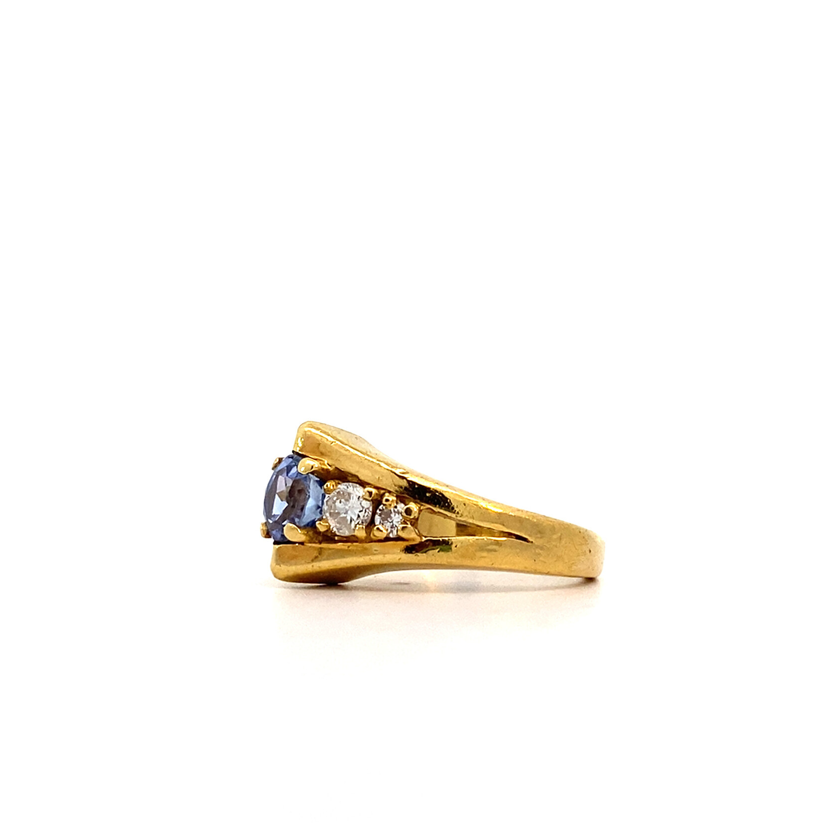18K Yellow Gold Sapphire and Diamond Ring size 5.5 D+/-.16ctw S+/-1.15ct