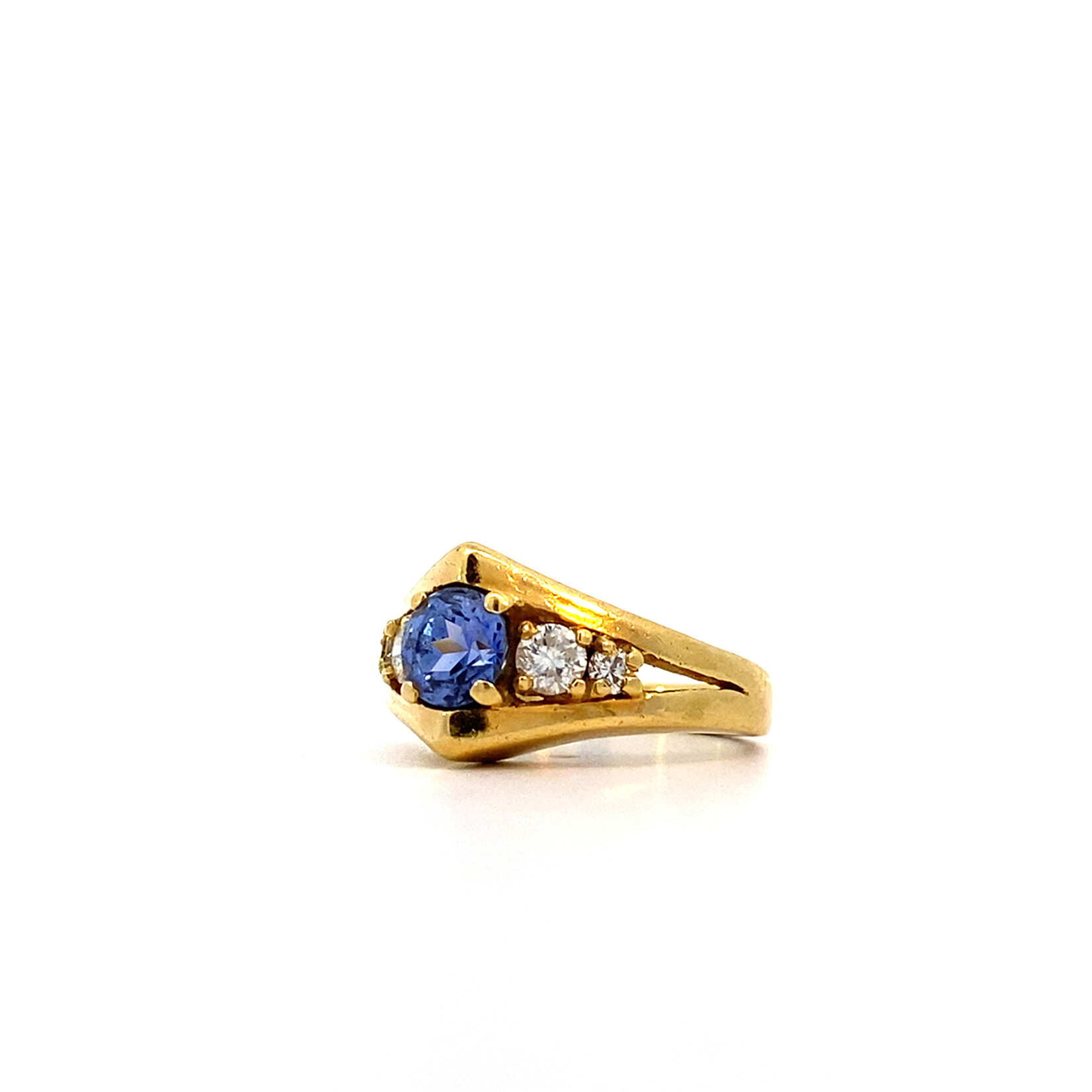 18K Yellow Gold Sapphire and Diamond Ring sz5.5 D+/-.16ctw S+/-1.15ct