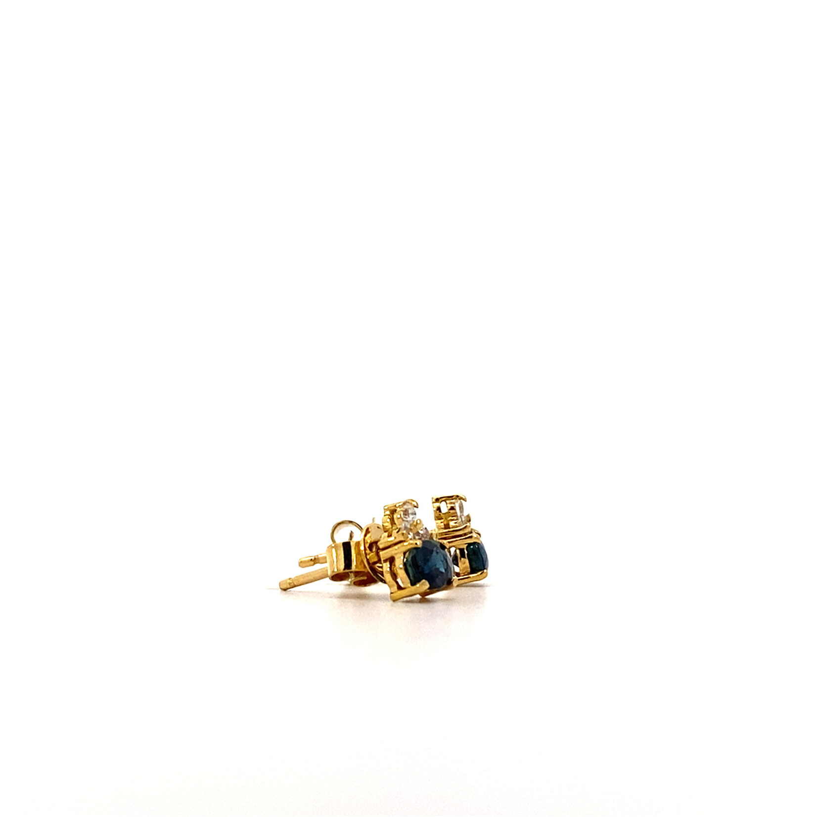 14K Yellow Gold Sapphire and CZ Studs