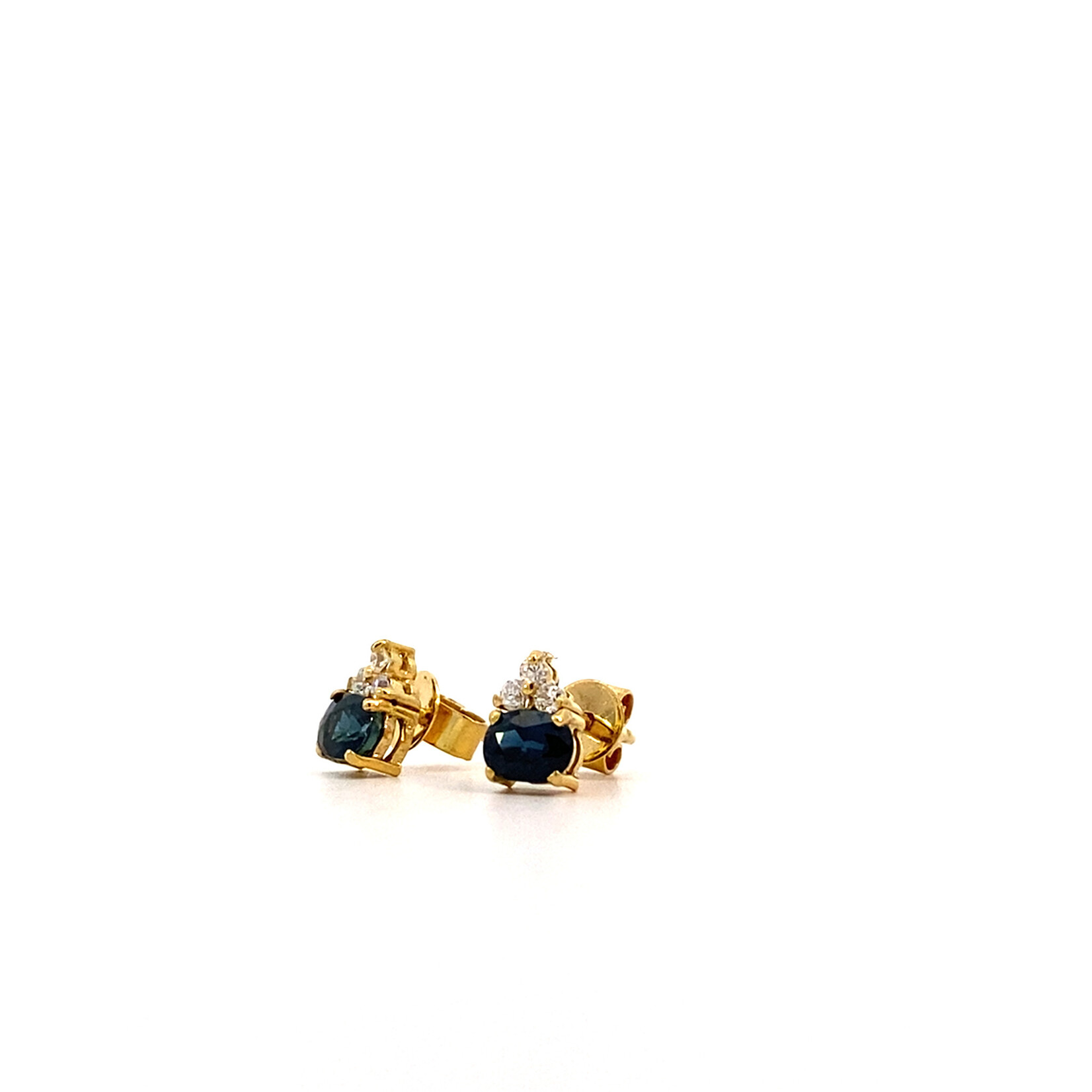 14K Yellow Gold Sapphire and CZ Studs
