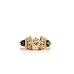14K Yellow Gold Sapphire & Diamond Ring sz6.5 Ctr D+/-.68ct G-H SI2 D+/-.86cttw (side Stones G-H VS2) Sapphire .46cttw