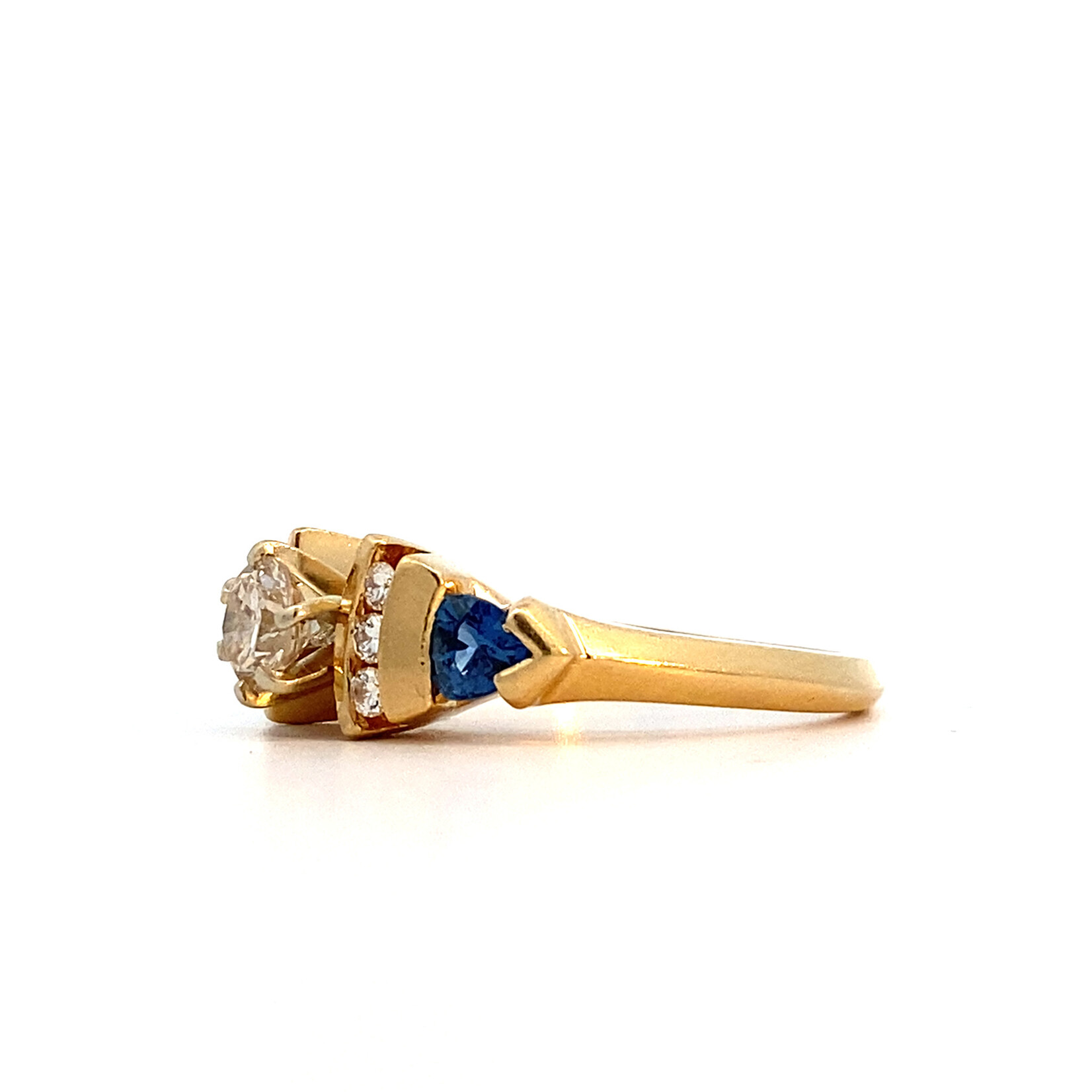 14K Yellow Gold Sapphire & Diamond Ring sz6.5 Ctr D+/-.68ct G-H SI2 D+/-.86cttw (side Stones G-H VS2) Sapphire .46cttw