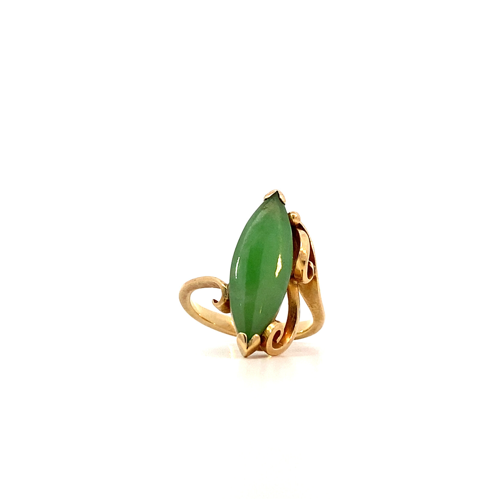 14K Yellow Gold  Green Jade Marquise Ring sz4.75