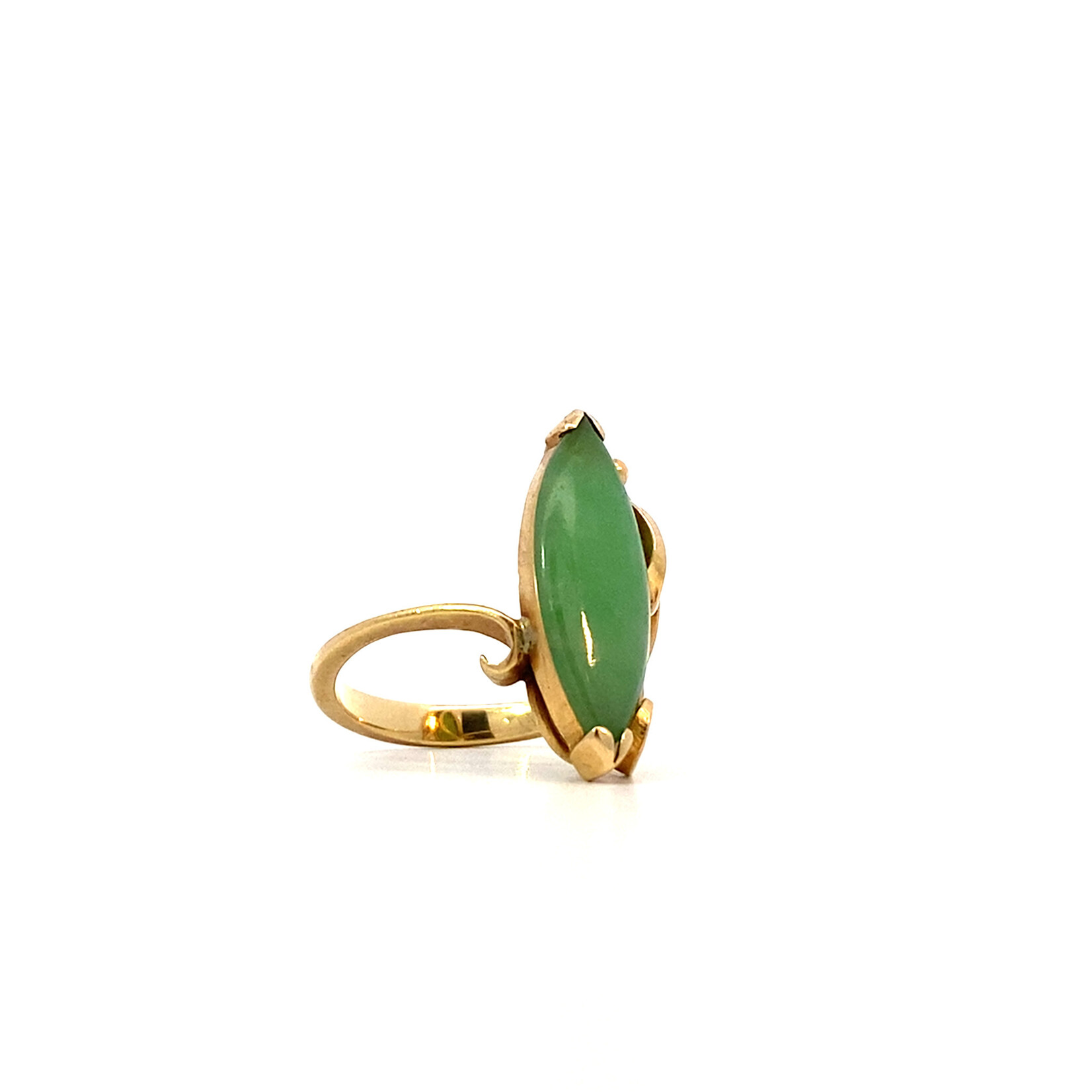 14K Yellow Gold  Green Jade Marquise Ring sz4.75