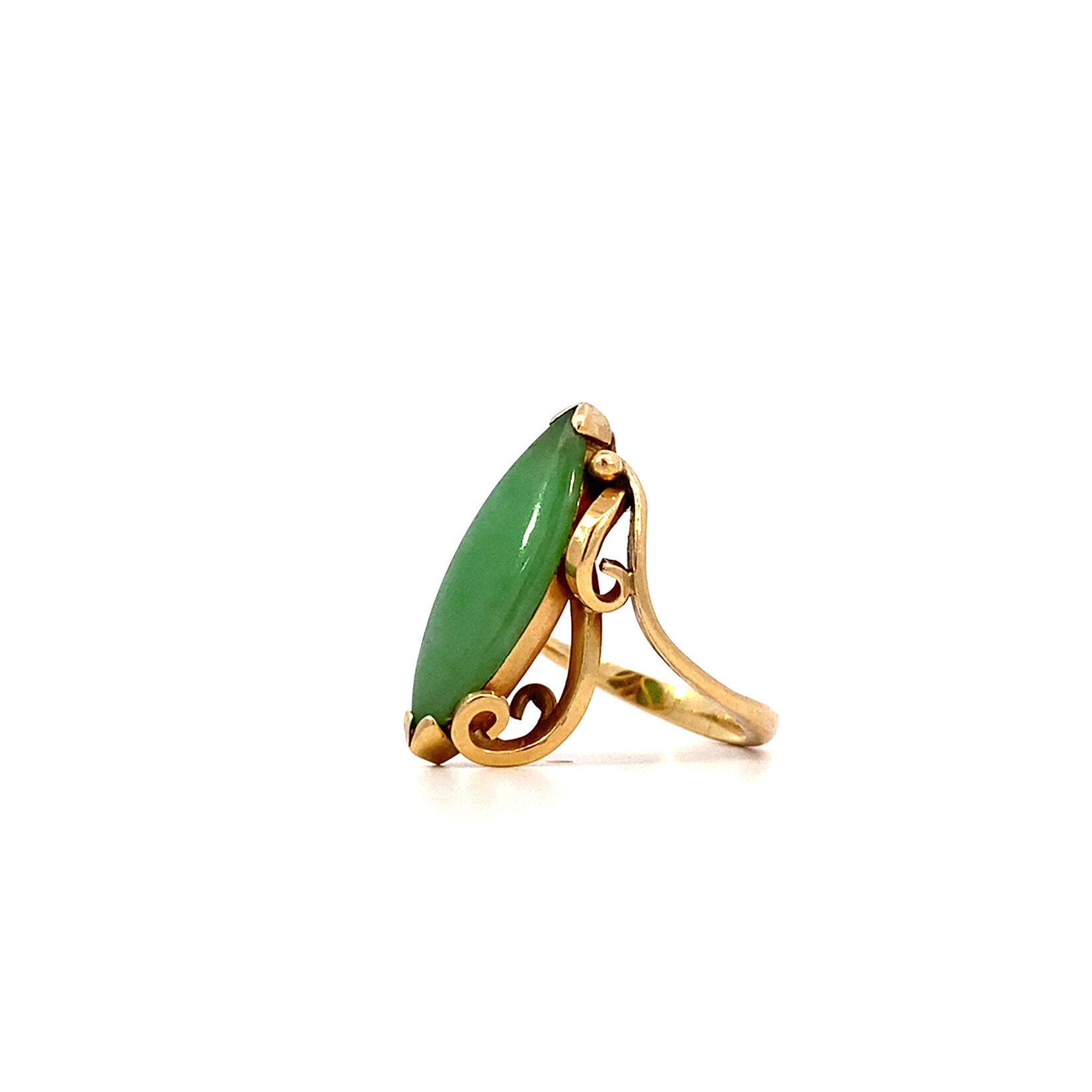 14K Yellow Gold  Green Jade Marquise Ring sz4.75