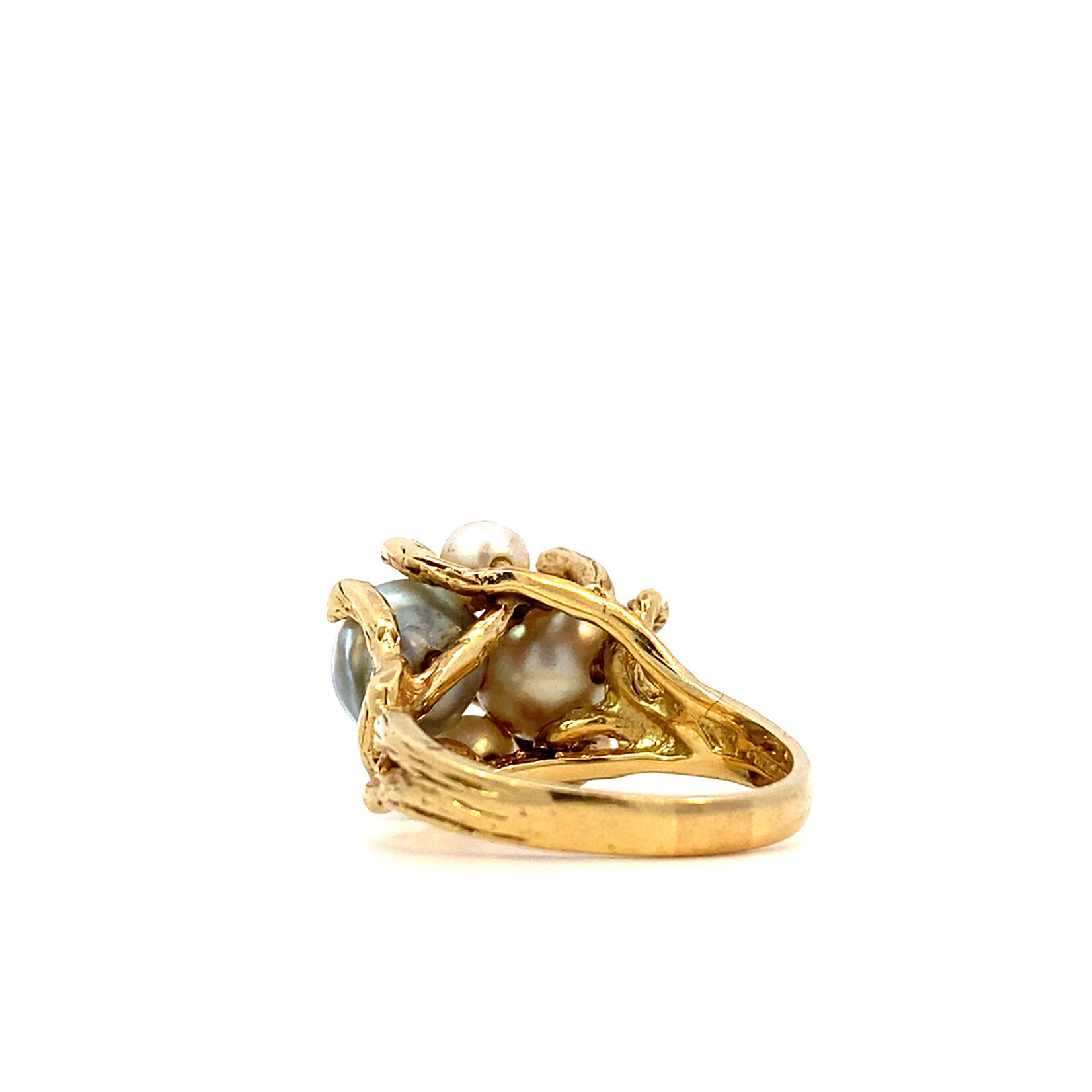 14K Yellow Gold 4 Pearl Cluster ring size 7.25