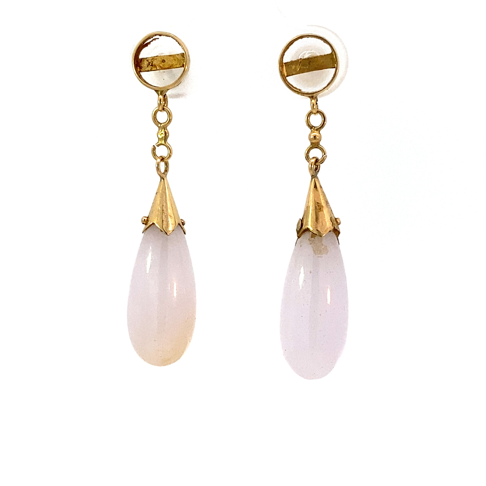 14K Yellow Gold Lavender Jade Dangles