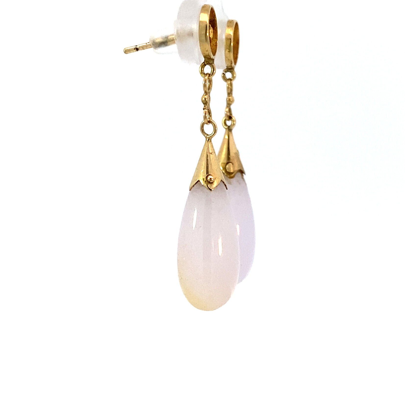 14K Yellow Gold Lavender Jade Dangles