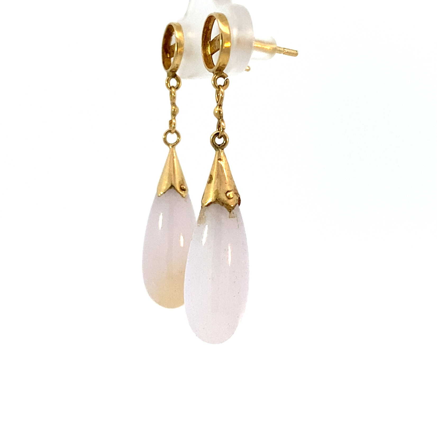 14K Yellow Gold Lavender Jade Dangles