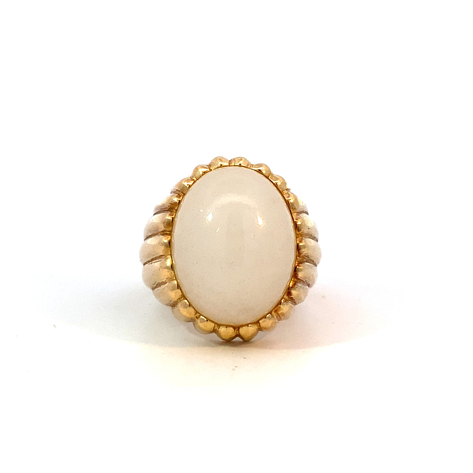 14K Yellow Gold White Jade Ring sz 8.75