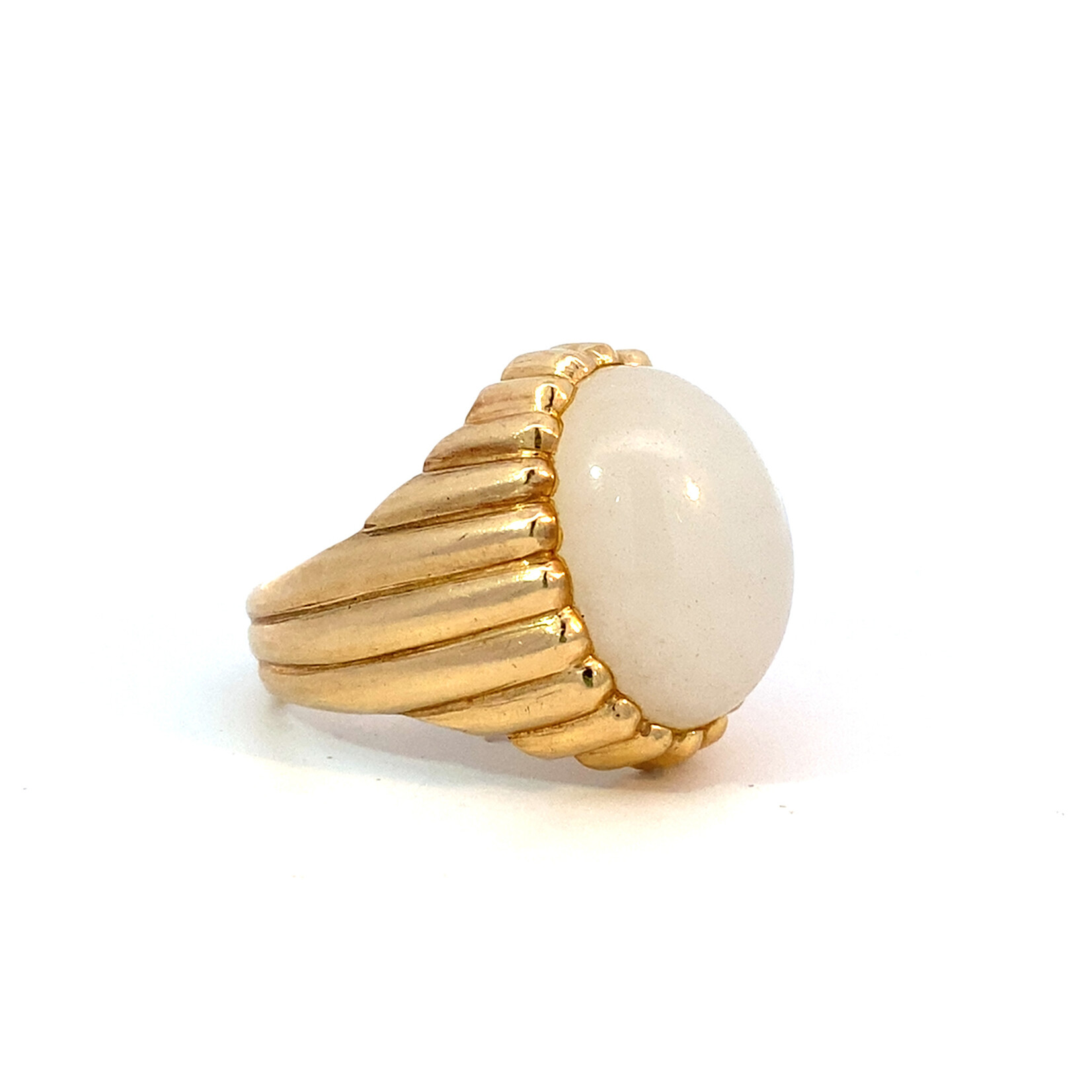14K Yellow Gold White Jade Ring sz 8.75
