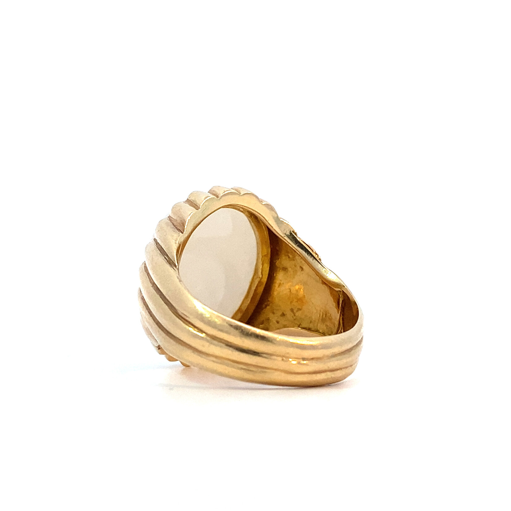 14K Yellow Gold White Jade Ring sz 8.75