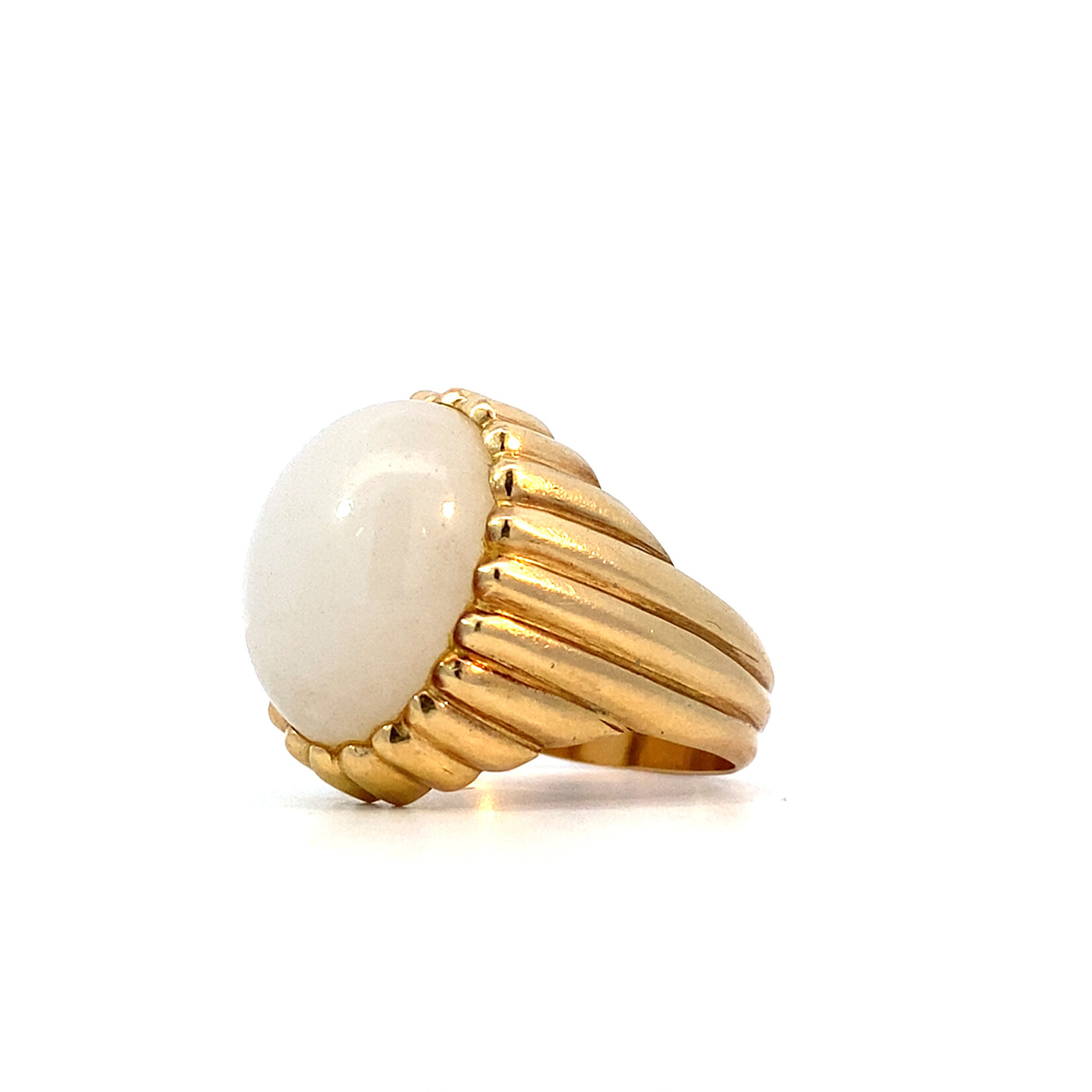 14K Yellow Gold White Jade Ring sz 8.75